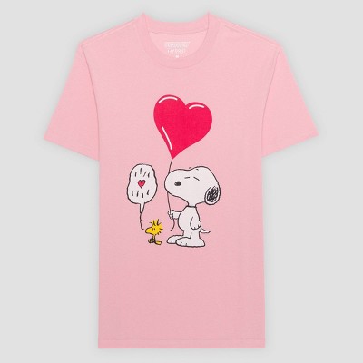 Men's Peanuts Snoopy Heart Balloon Short Sleeve Graphic T-Shirt - Pink XL