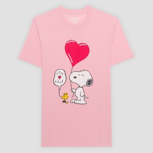 Men's Peanuts Snoopy Heart Balloon Short Sleeve Graphic T-Shirt - Pink - 1 of 3