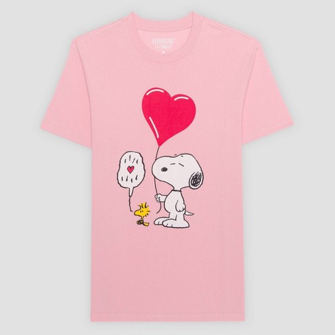 Men's Peanuts Snoopy Heart Balloon Short Sleeve Graphic T-Shirt - Pink - image 1 of 3