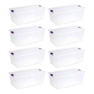 Sterilite 106 Qt Latching Storage Box, Stackable Bin With Latch Lid, Plastic  Container To Organize Clothes In Closet, Clear With White Lid, 8-pack :  Target