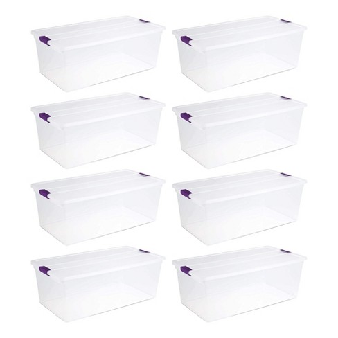 Sterilite 66 Qt ClearView Latch Storage Box, Stackable Bin with Latching  Lid, Plastic Container to Organize Clothes in Closet, Clear Base, Lid,  6-Pack