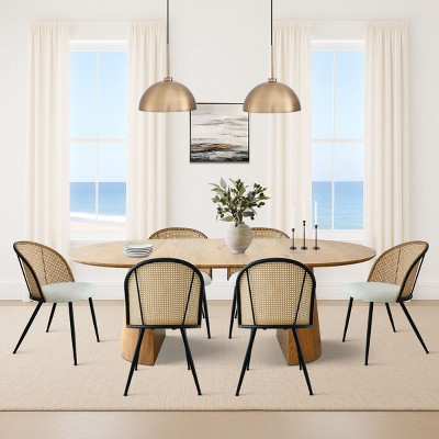 9-Piece Dining Set for 6,Modern Oak Extendable Dining Table with Rattan Dining Chairs for Dining Room, Kitchen Furniture-Tanpinhause