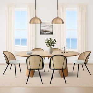 9-Piece Dining Set for 6,Modern Oak Extendable Dining Table with Rattan Dining Chairs for Dining Room, Kitchen Furniture-Tanpinhause - 1 of 4