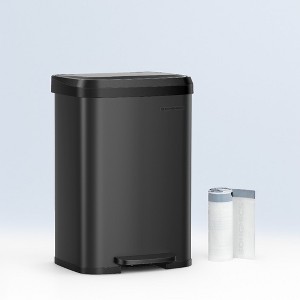 13-Gallon Stainless Steel Kitchen Trash Can with Stay-Open Lid, Step-on Pedal, Soft Closure - Tall, Large, Space-Saving Design - 1 of 3