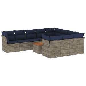 vidaXL Patio Sofa Set with Cushions 11 Piece, Outdoor Conversation Set, Patio Furniture Set for Balcony Garden, Modern Style, Gray Poly Rattan - 1 of 4