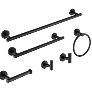 ChicFurnit Bathroom Towel Holder 6 Piece Stainless Steel Set Wall Mounted for Modern Bathroom Style, Black, 26.18"*9.25"*2.75" - 1 of 4