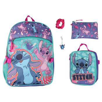 Disney Lilo and Stitch Angel 5 Pc Set Backpack Lunch Box Key Chain Pencil Case Multicoloured