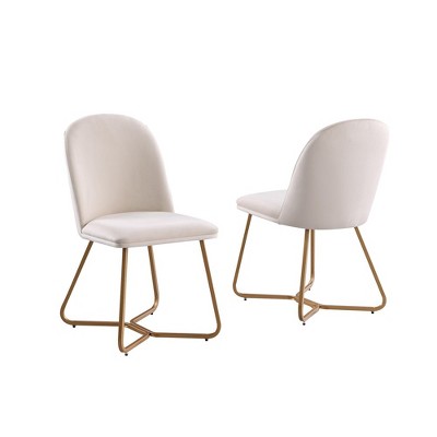 Dining Chair Set of 2 Upholstered Armchairs with Cross Golden Legs for Kitchen Restaurant - Morden Fort
