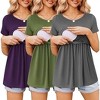 Ekouaer Womens Nursing Tops 3 Packs Short Sleeve Breastfeeding Shirts Double Layer Postpartum Shirt Nursing Shirts - 2 of 4