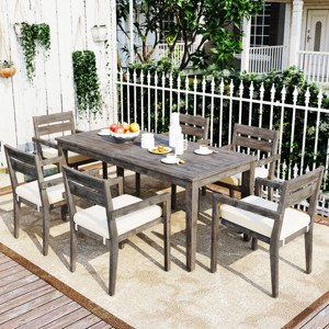 7-Piece Acacia Wood Patio Dining Set With Extendable Dining Table,Patio Dining Set With Wood Frame,Outdoor Furniture -Maison Boucle - 1 of 4