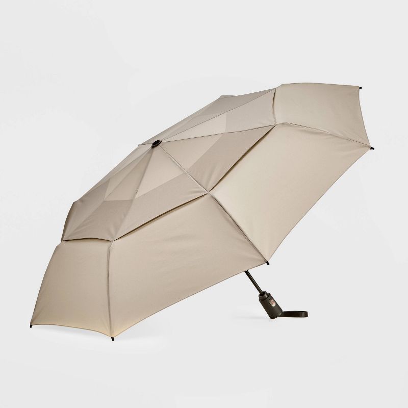 ShedRain VORTEX Auto Open Auto Close Compact Umbrella - Tan: Auto-Open, Auto-Close, Telescoping Shaft, Solid Polyester