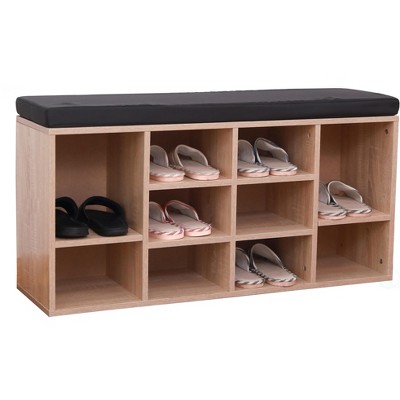 Natural Wooden Shoe Cubicle Storage Entryway Bench with Soft Cushion for Seating