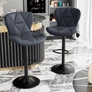 Sapphtopaz 2PCS Modern Swivel Bar Stools with Tufted Back Upholstered 33"-25" Adjustable Counter Stool with Footrest Barstools for Kitchen - 1 of 4