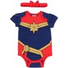 Marvel Avengers Captain Captain America Spider-Man Baby Girls Cuddly Short Sleeve Bodysuit and Headband Captain Marvel, Captain America, Spider-Girl  - 4 of 4