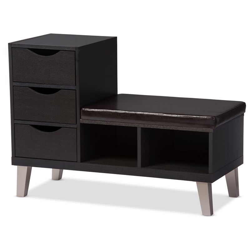 Arielle Modern and Contemporary Wood 3 - Drawer Shoe entryway benches with Two Open Shelves - Dark Brown - Baxton Studio, 1 of 6