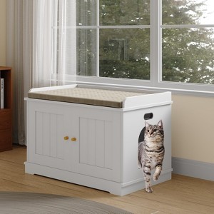Cat Litter Box Enclosure Hidden Litter Box Cabinet with Wooden Barn Door - 1 of 4