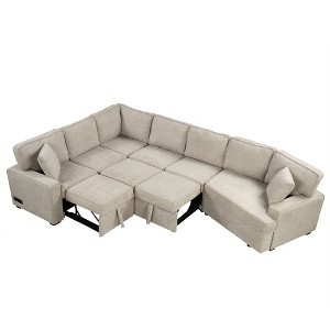 NicBex Modular 126" L Shape Sectional Sofa Pull Out Sleeper Couch Set with Cup Holders for Living Room - 1 of 4