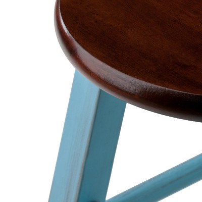 Rustic Light Blue & Walnut 24" Wood Counter Stool