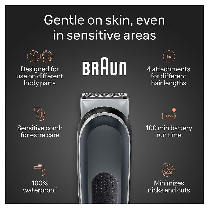 Braun Series 5 BG5360 Men&#39;s Rechargeable Body Groomer + 2 Attachment Combs, 4 of 10