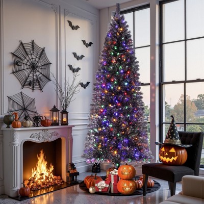 Garvee 6/7.5ft Black Pencil Artificial Christmas Tree, Slim Halloween and Holiday Decoration with Sturdy Metal Stand, Realistic Branch Tips