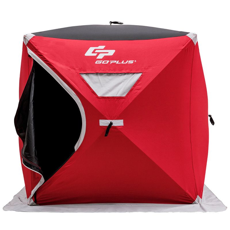 Costway Portable Pop-up 2-person Ice Shelter Fishing Tent Shanty w/ Bag Ice Anchors Red, 5 of 10