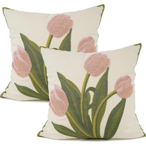 Attop Pack of 2 Embroidered Decorative Throw Pillow Cover 18x18 Inch Farmhouse Floral Floor Pillowcase - 1 of 4