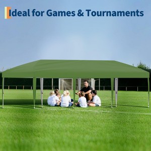 Orieon 10x30ft Heavy Duty Pop Up Canopy Tent with Roller Bag, 8 Sidewalls, UV Protection, Waterproof Outdoor Gazebo, Green - 1 of 4