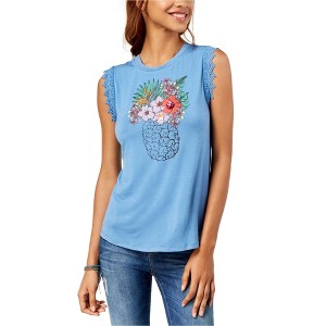 True Vintage Womens Sequin-Applique Tank Top, Blue, Medium - 1 of 1