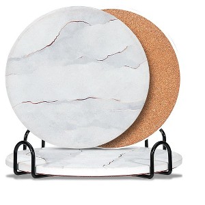 Itopfox 3-Piece Ceramic Marble Trivet Set with Holder, Absorbent and Anti-Slip Hot Dish Mats for Pots and Pans, Stylish Kitchen Accessories - 1 of 4