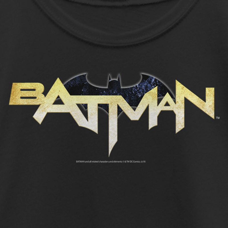 Girl's Batman Logo Messy Text T-Shirt, 2 of 5