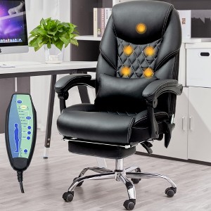 Executive Office Chair with Vibration Massage and Footrest Reclining Home Desk Chair with Extra Lumbar Pillow, Home Office Chair Black - 1 of 1