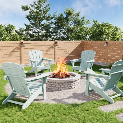 Modern HDPE Adirondack Chair Set of 2/4 0r with 2 Side Tables - Oversize 380LB,Weather Resistant,Firepit,Wooden Texture for Deck,Pool,Porch