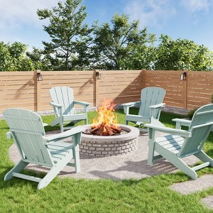Modern HDPE Adirondack Chair Set of 2/4 0r with 2 Side Tables - Oversize 380LB,Weather Resistant,Firepit,Wooden Texture for Deck,Pool,Porch - 1 of 4
