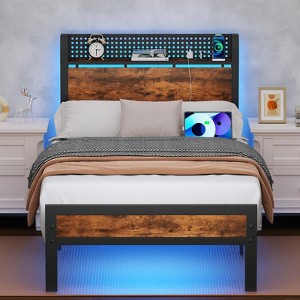 Furnulem Twin Size Bed frame with Wood Storage Headboard,Metal Platform Bed with Under Storage - 1 of 4
