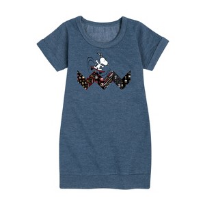 - Peanuts - Snoopy Skating Pattern Graphic Short Sleeve Fleece Dress - 1 of 4