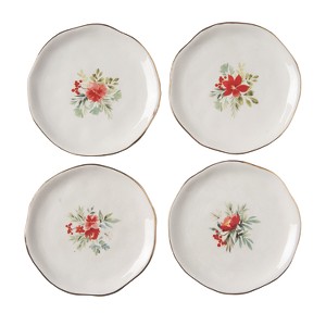 Transpac Ceramic Gold Edge Holiday Flourish Tidbit Plates Set of 4 Christmas Home Decorations - 1 of 1
