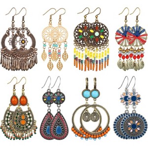 8 Pairs Boho Drop Earrings - Vintage Indian Dangle Set for Women - 1 of 4