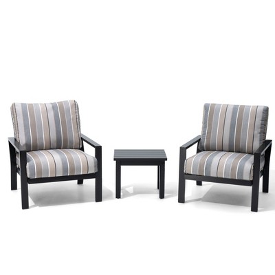 Crestlive Products 3pc Outdoor Set Outdoor Dining Chairs with Sunbrella Cushion and Patio Table Aluminum Frame
