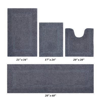 Lux Premium 100% Cotton Tufted Solid Reversible 4 PC Bath Rug Set – Ultra-Soft, Water-Absorbent, Durable, Machine Washable Bathroom Rug