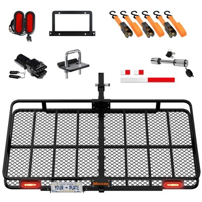 Mockins 72"x36"x6" XL Trailer Hitch Cargo Rack with Rear Lights, License Plate Holder and Hitch Carrier Accessories