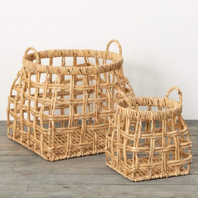 Sullivans 18" & 13.5" Open Weave Shapely Baskets Set of 2, Natural