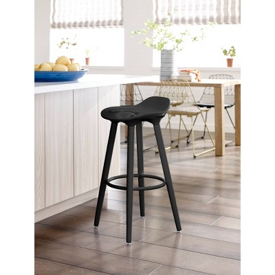 Noir Black Retro Chic Bar Stool with Metal & Wood Accents