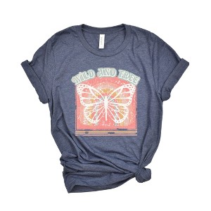 Simply Sage Market Women's Wild And Free Butterfly Short Sleeve Graphic Tee - 1 of 2