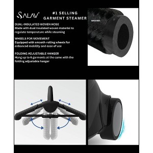 SALAV Smart Automatic Shut-Off Performance Garment Steamer with Wheels and Descaler Maintenance Packet Black - 1 of 4