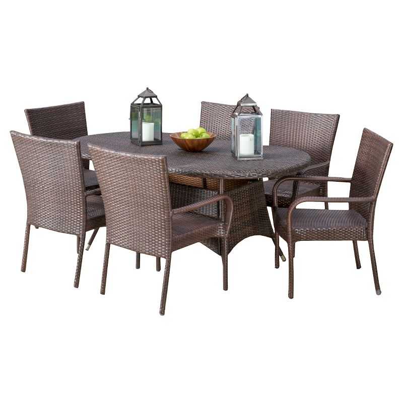 Blakely 7pc Wicker Dining Set - Multibrown - Christopher Knight Home, 3 of 6