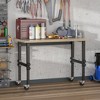 HOMCOM Work Bench with Height Adjustable Legs, Bamboo Tabletop Workstation Tool Table on Wheels for Garage, Weight Capacity 1320 Lbs - 3 of 4