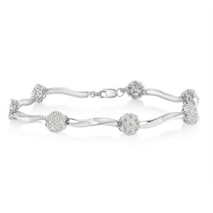 Haus of Brilliance Silver 1/4 Cttw Diamond Cluster Station & Twisted Bar Tennis Bracelet - 1 of 4