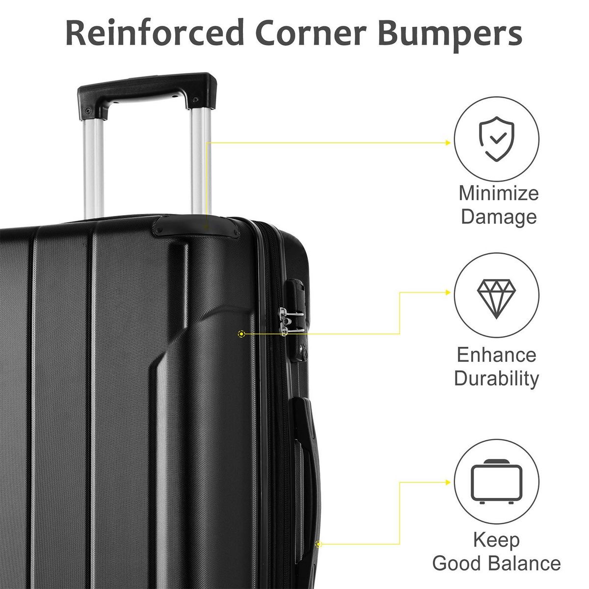 Polibi 24 Inch Luggage, Lightweight ABS Carry-On Suitcase with Double Spinner Wheels, TSA Lock - thumbnail 3