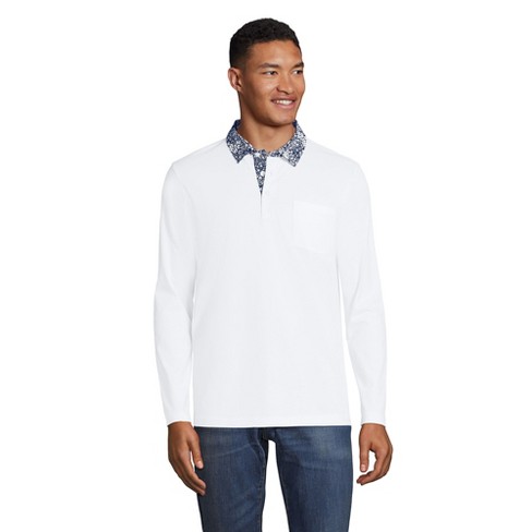 Lands' End Men's Super-T Long Sleeve Poplin Collar Pocket Polo Shirt -  Large - White