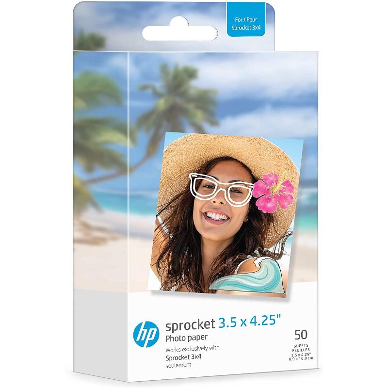 HP Sprocket 3.5 x 4.25" Zink Sticky-backed Photo Paper Compatible with HP Sprocket 3x4 Photo Printer, 1 of 5